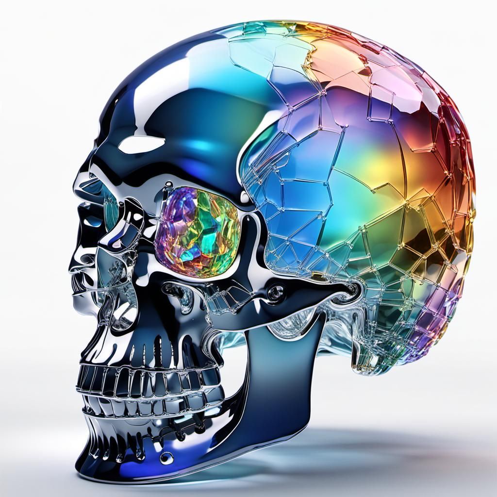 Rainbow Crystal Skull Radiating Light in 3D