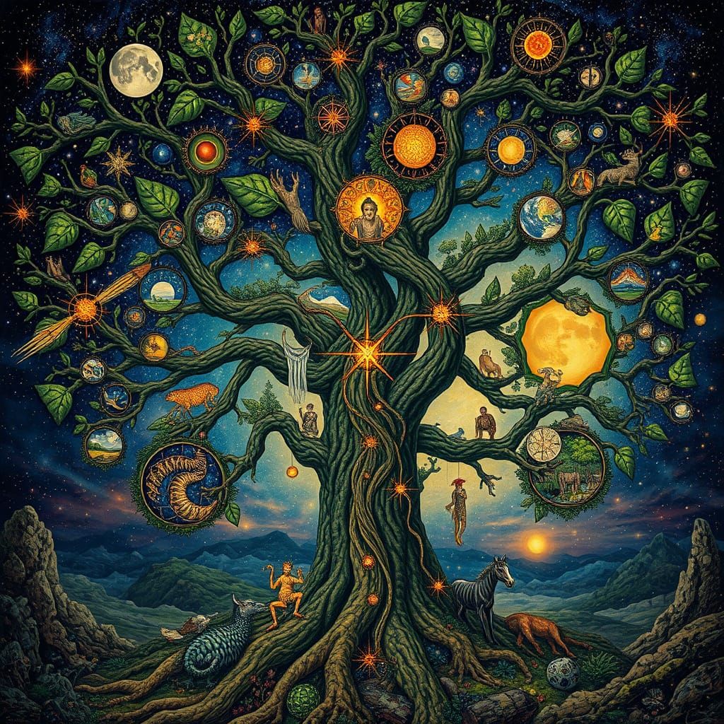 Cosmic Tree of Universes in Surrealist Style