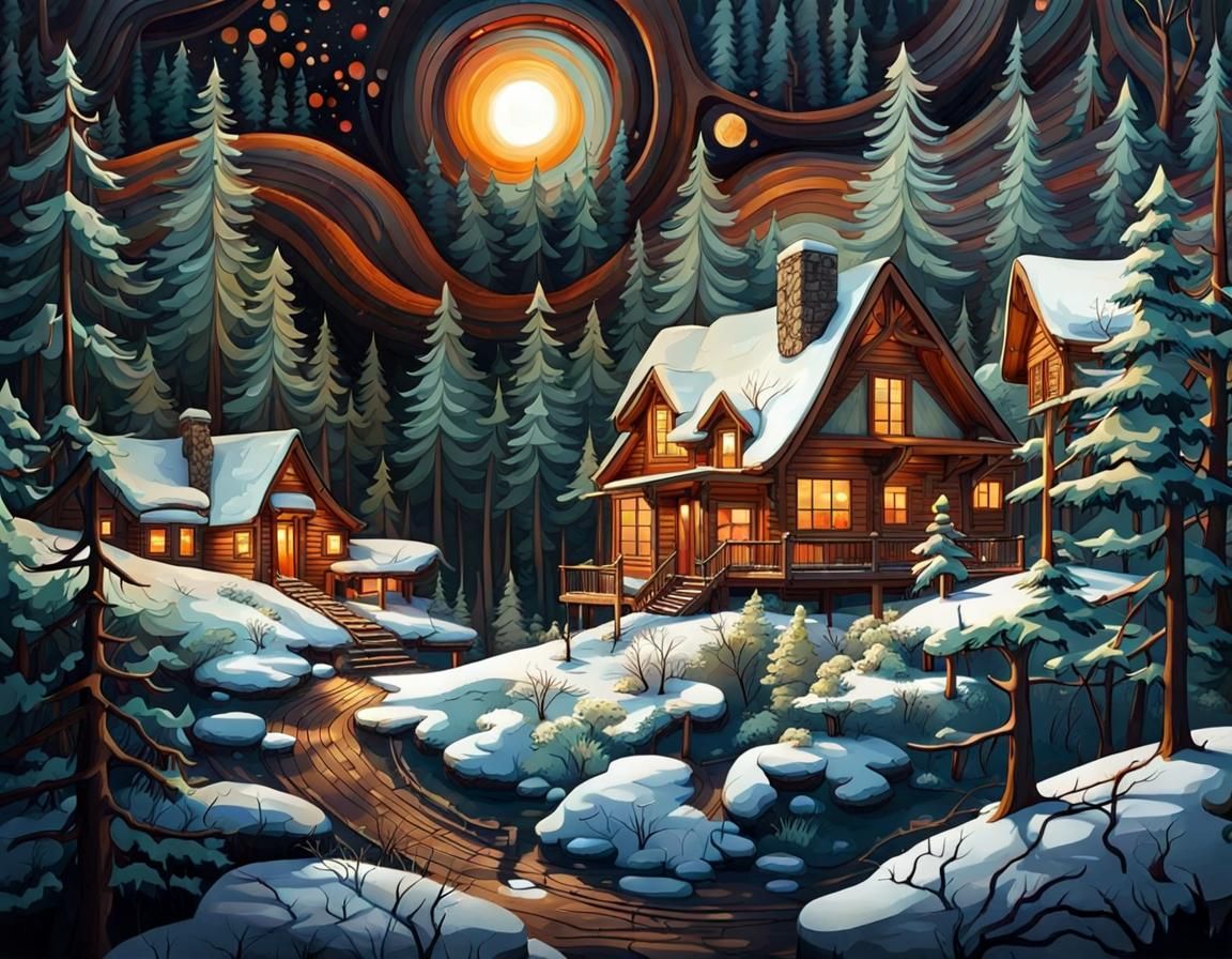 Intricate Cabin in the Woods Art
