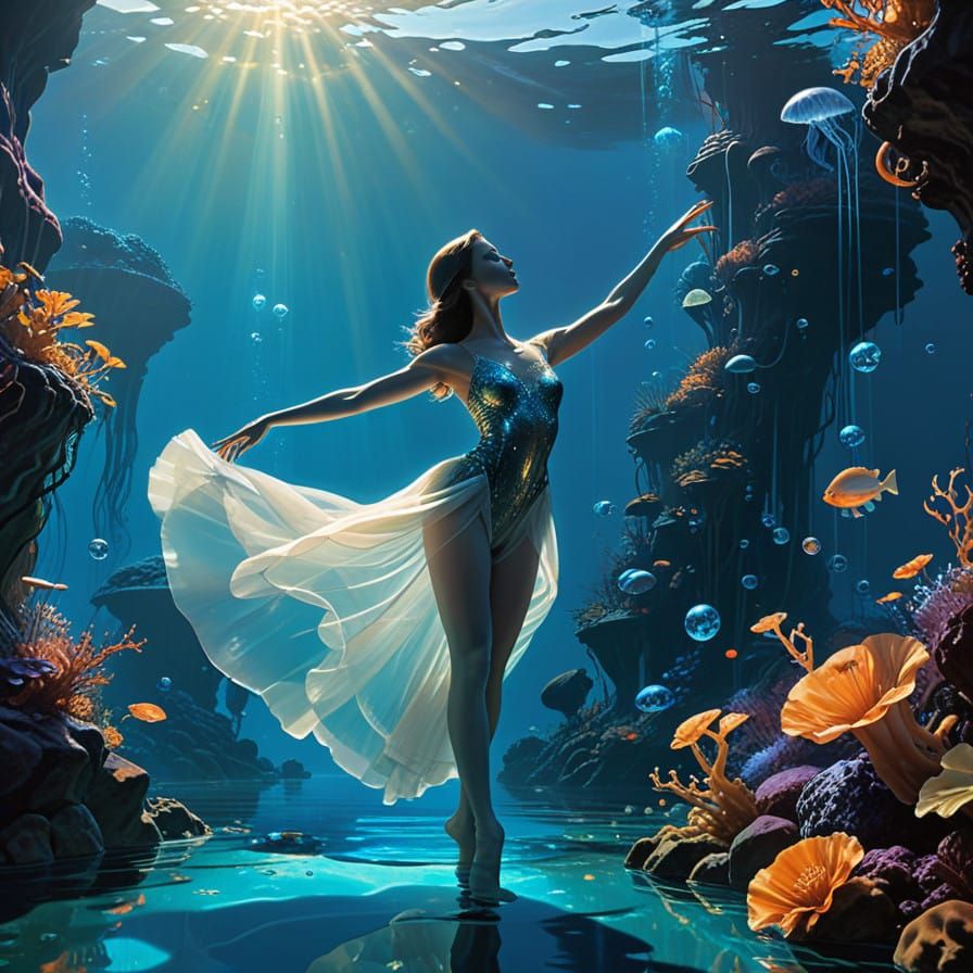 Surrealist Ballerina in Crystal Orb Underwater