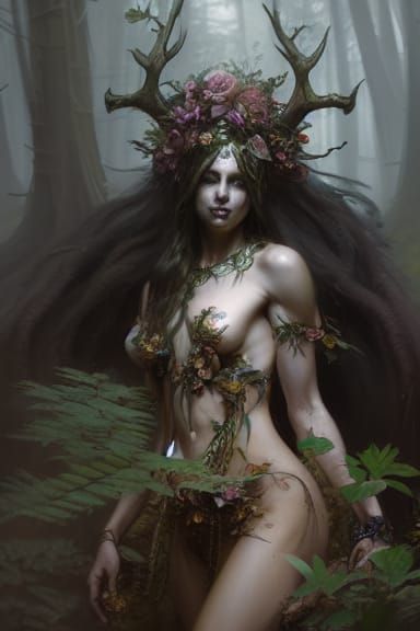 Detailed Forest Goddess Digital Painting