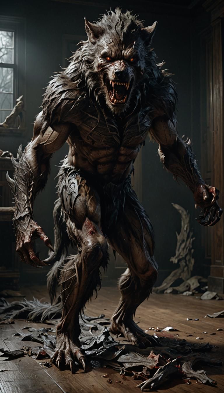 Werewolf Transformation in Photorealism, Gothic Horror Style