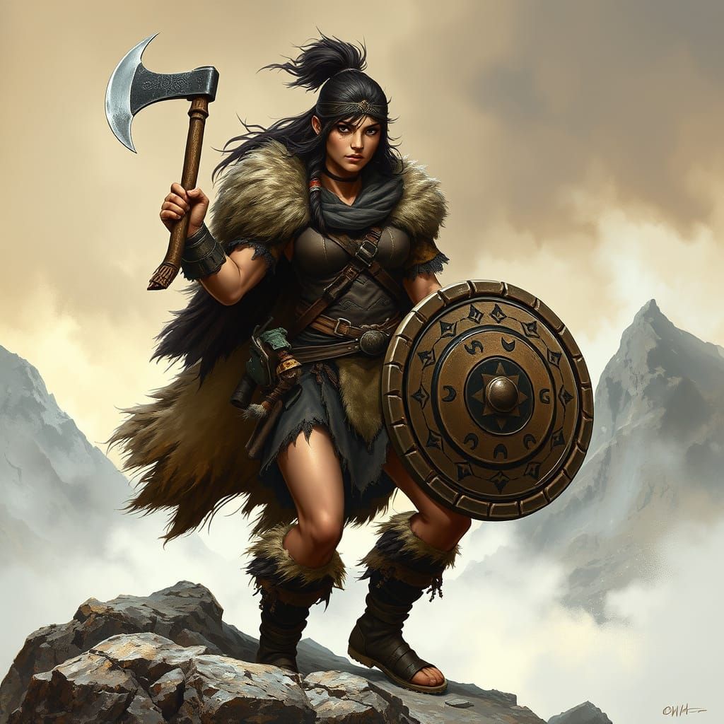 Fierce Barbarian Warrior in Earthy Fantasy Style