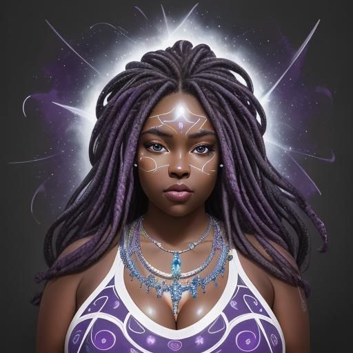 Stunning Plus-Size Woman with Amethyst Eyes in Digital Art