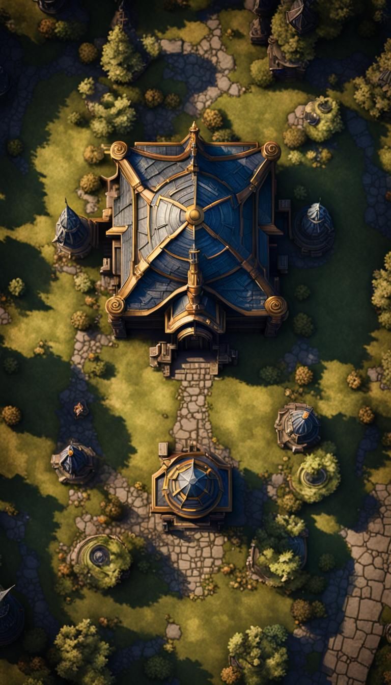 Top-Down RPG Battle Map: Caravan and Temple at Night