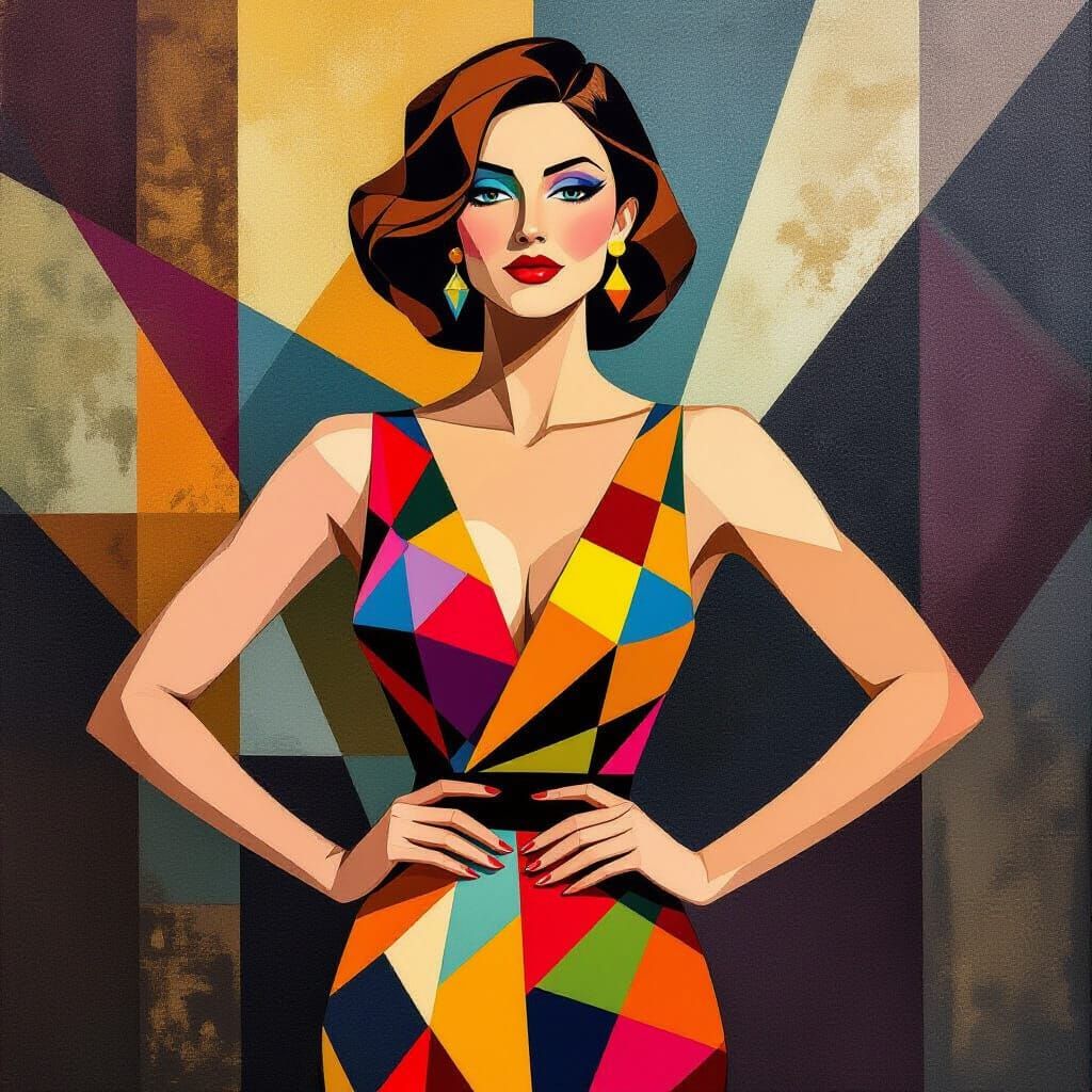 Geometric Woman in Cubist Art Deco Style