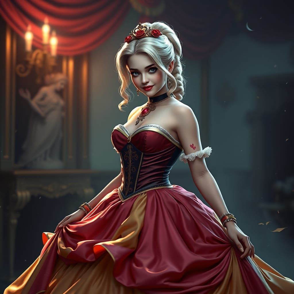 Harley Quinn as Belle in a Stunning Ball Gown, Fantasy Conce...