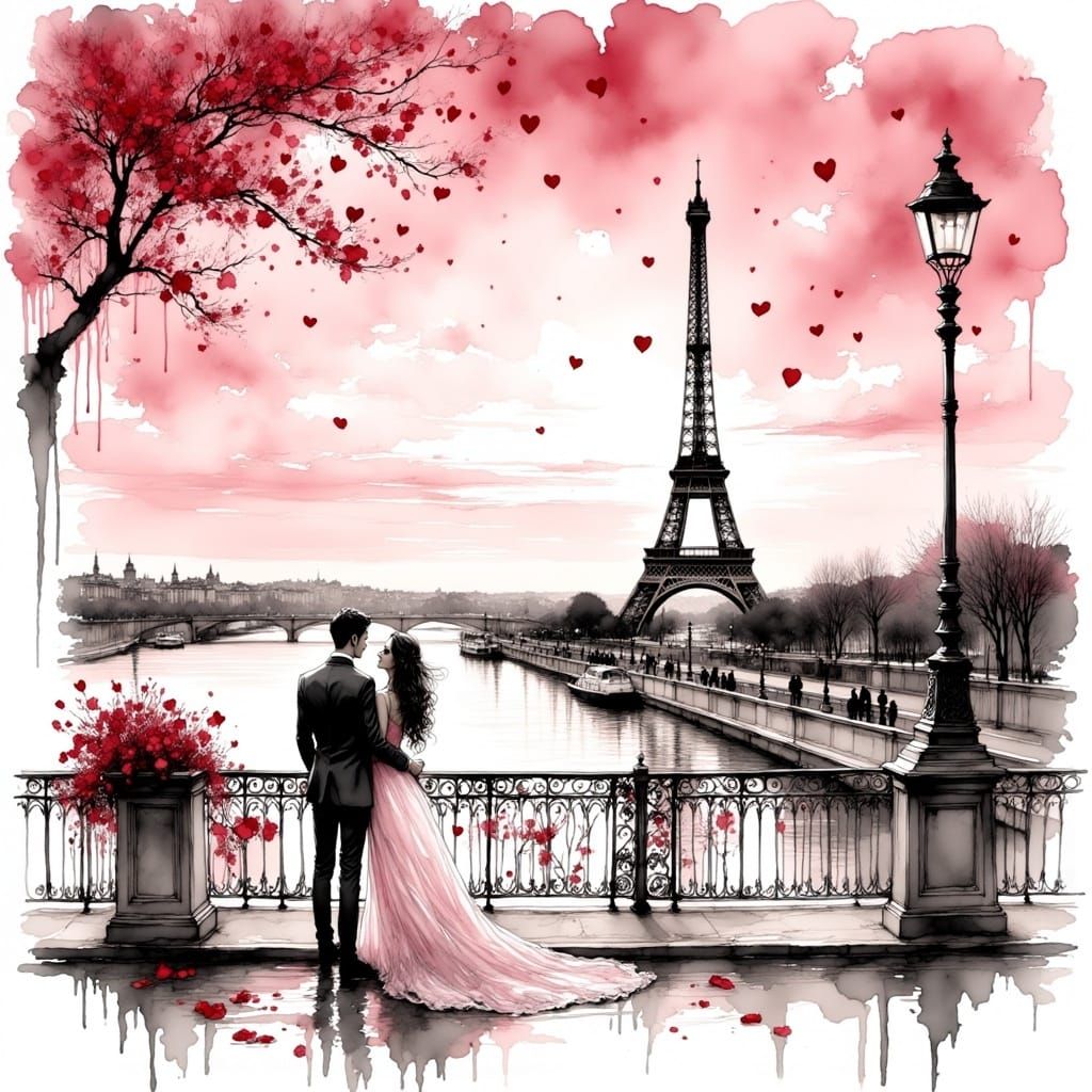 Romantic Parisian Moment in Black and White