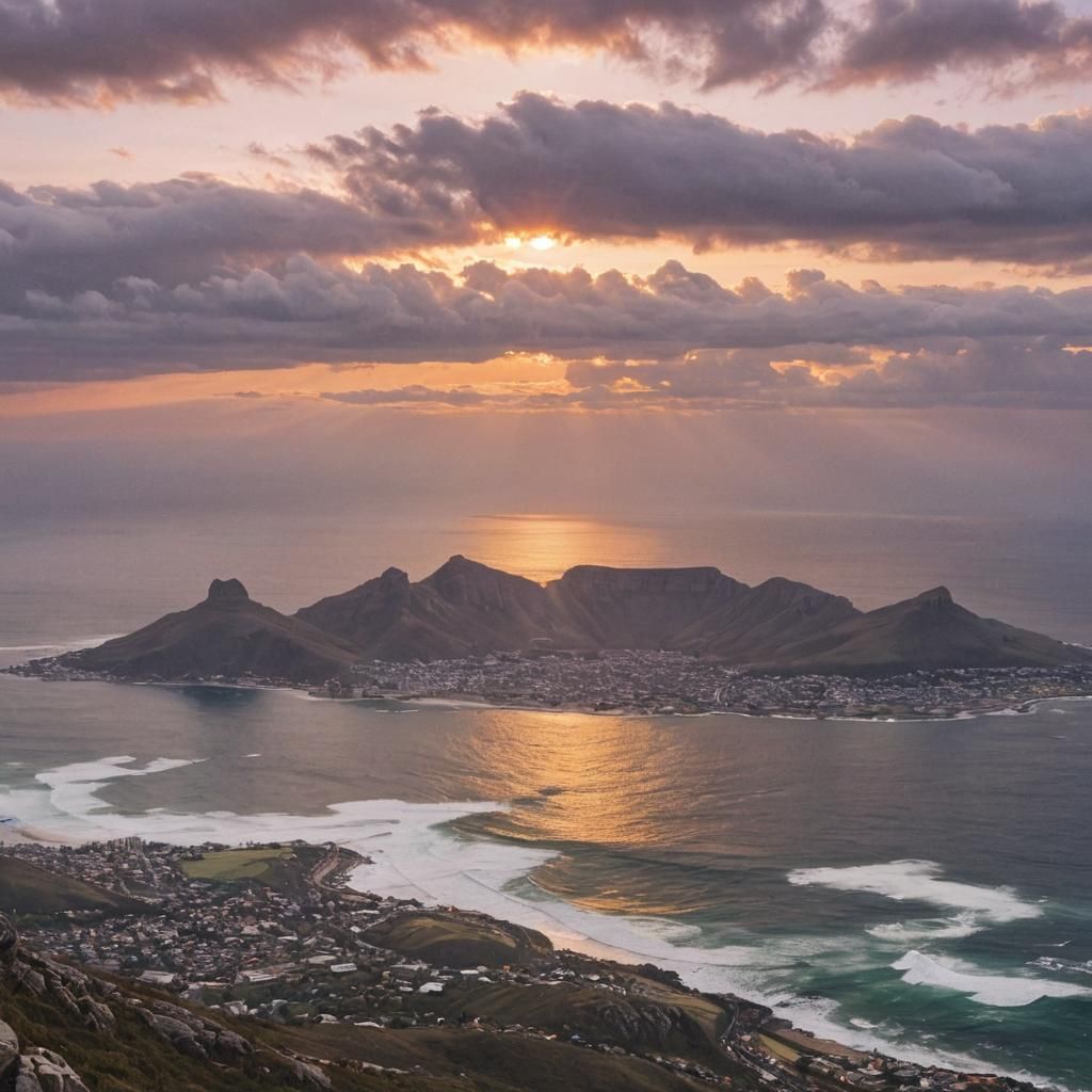 Golden Sunset Over Table Mountain, Oil Painting