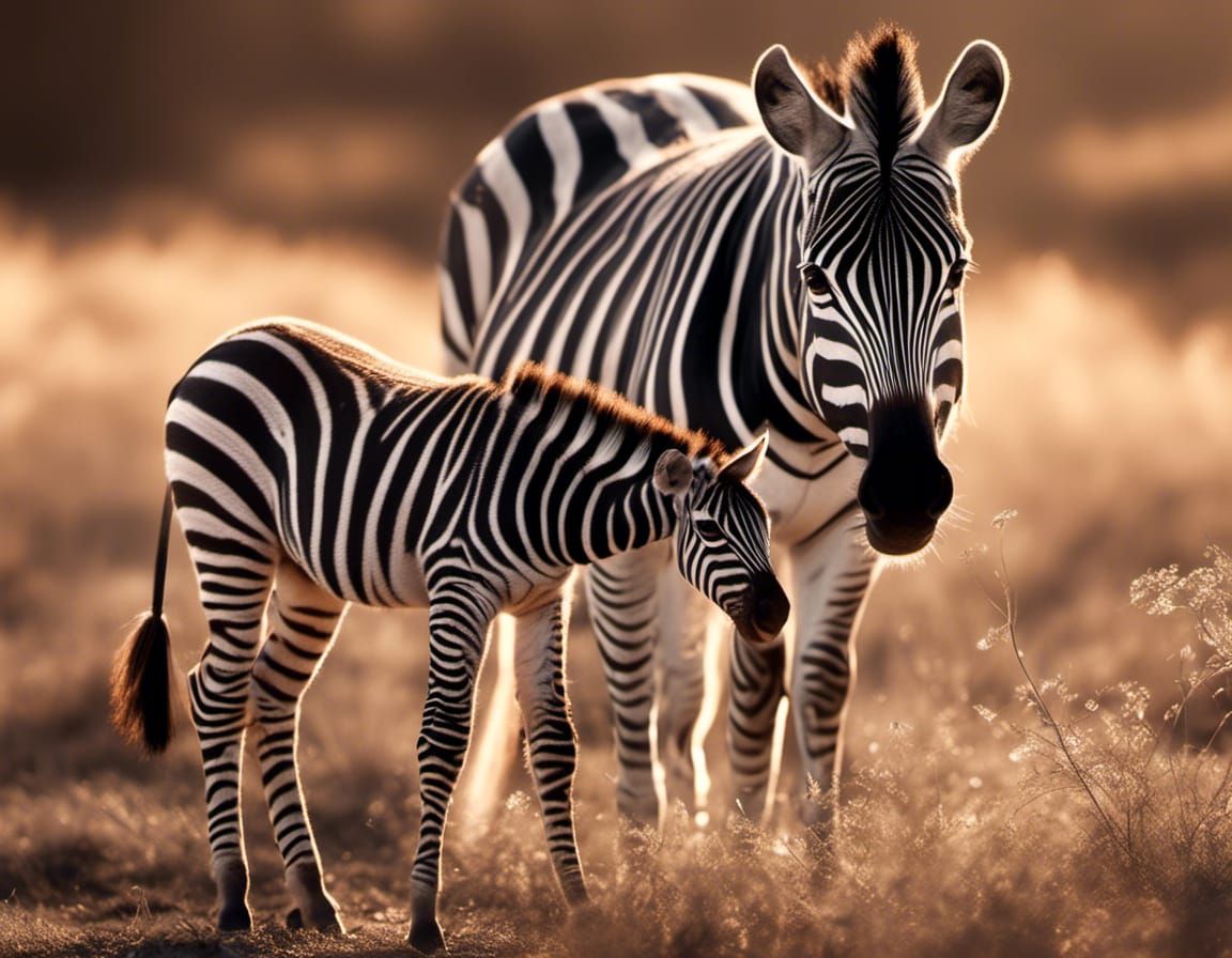 Majestic Zebra and Colt on the Savanna
