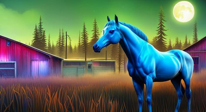 Cyberpunk Horse Ranch: Holographic Cosmic Illustration