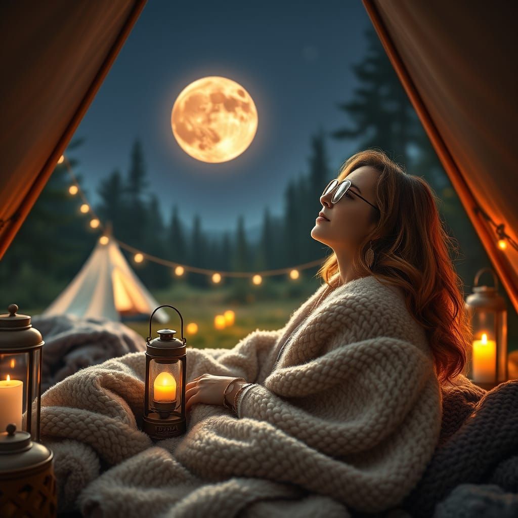 Woman Under a Blood Moon, Glamping in Enchanted Forest