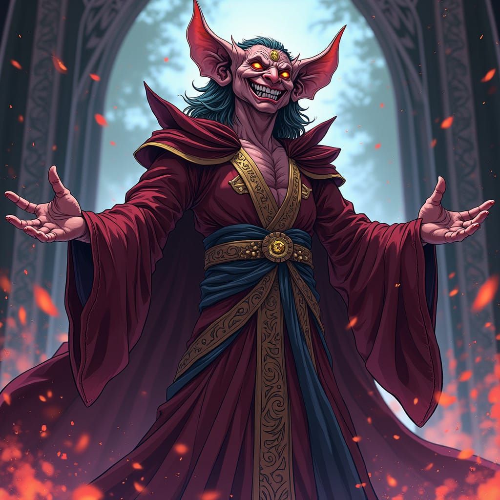 Regal Hobgoblin Sorcerer in Cel-Shaded Anime Style