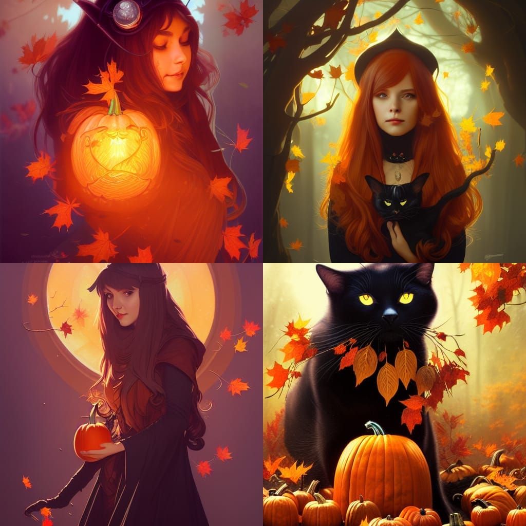 Charming Autumn Wizard Portrait with Black Cat