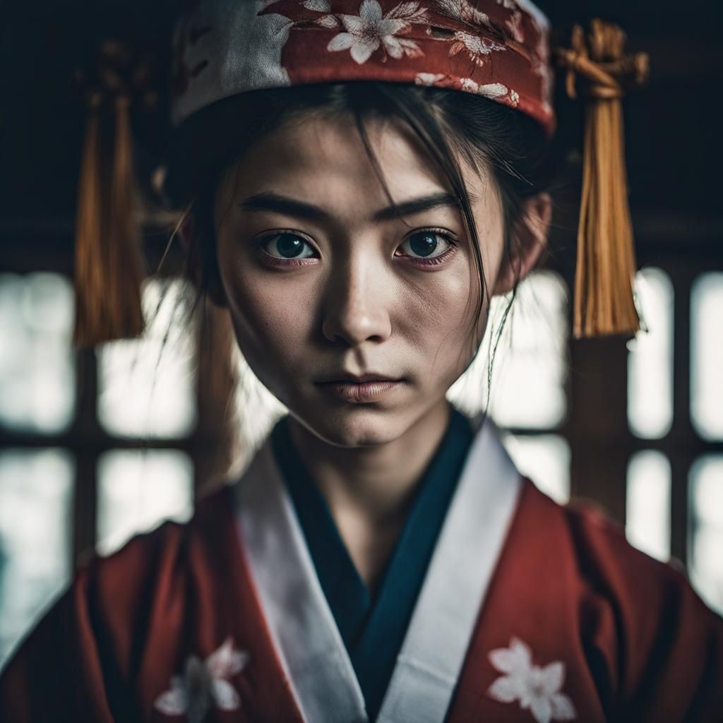 Anime Shrine Maiden Portrait in Ambient Light