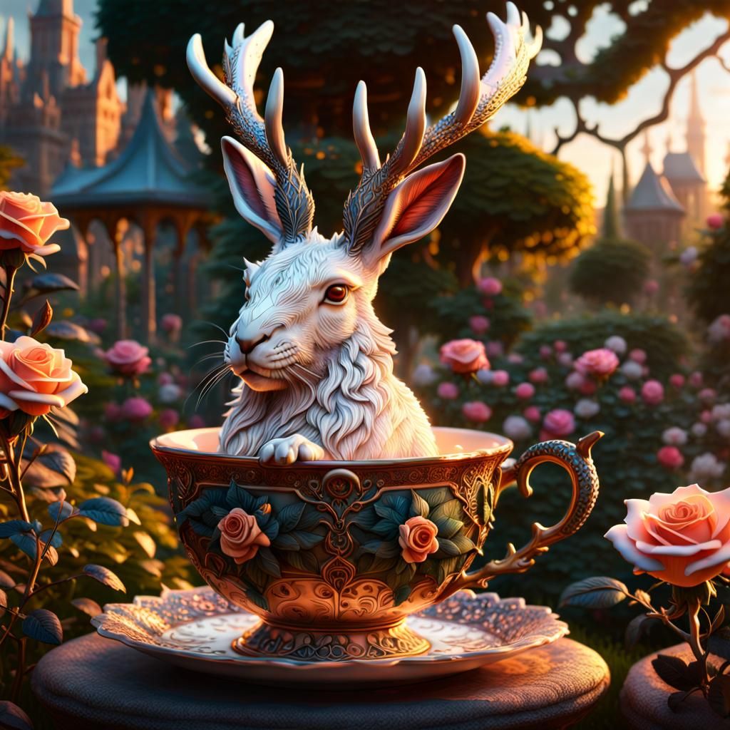 Jackalope Sipping Tea: Fantasy Concept Art