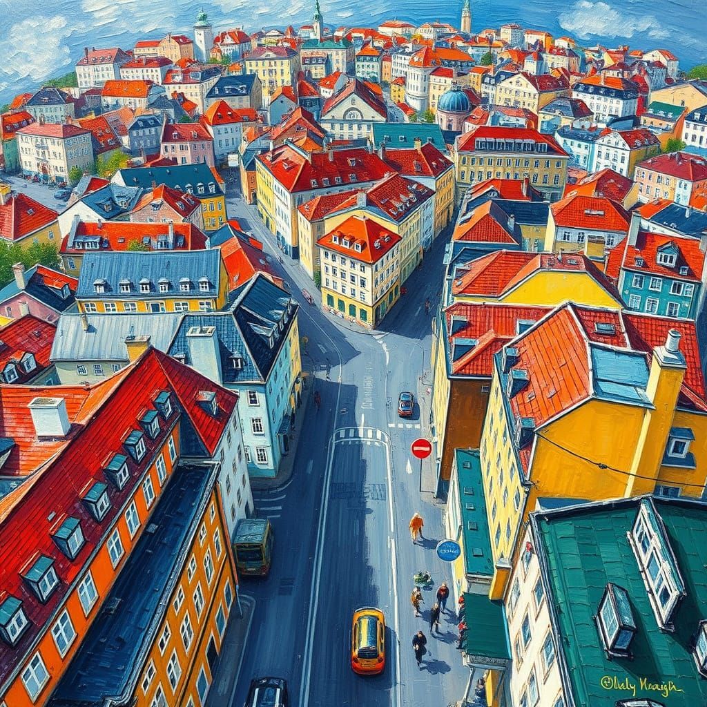 Copenhagen Bird's-Eye View in Expressionist Style