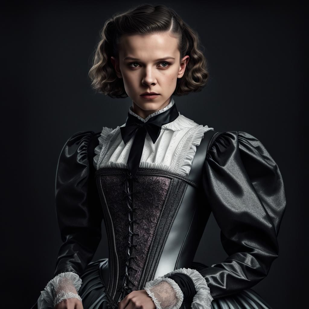 Gothic 18th Century Portrait of a Woman in Silver Gown