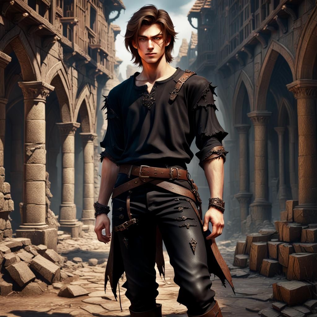 Medieval Boy in Black Outfit: Fantasy Concept Art