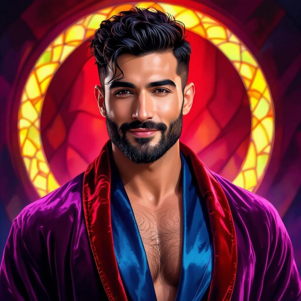 Handsome Man in Velvet Robe, Art Nouveau Style