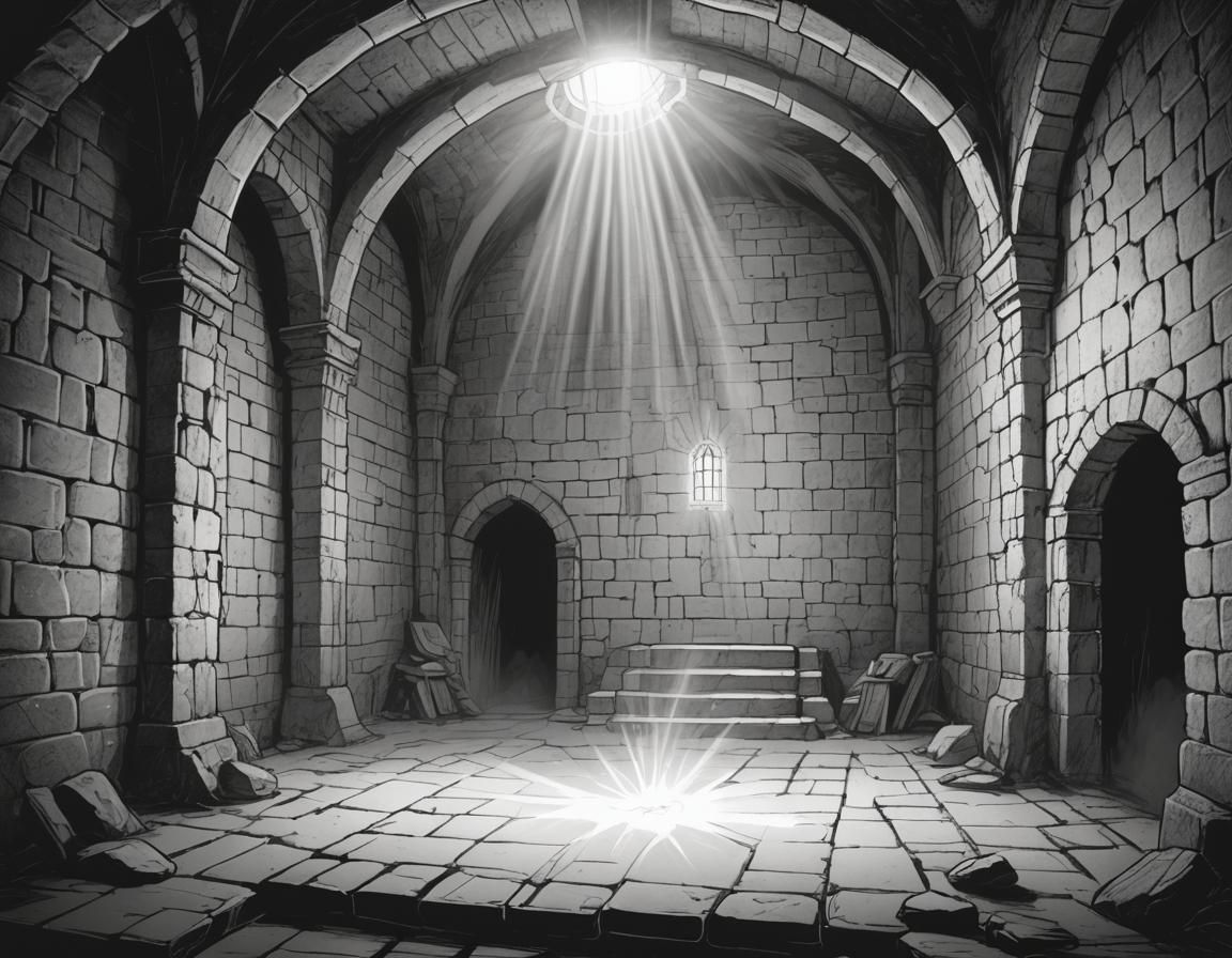 Medieval Dungeon Light Beam Sketch in Comic Style