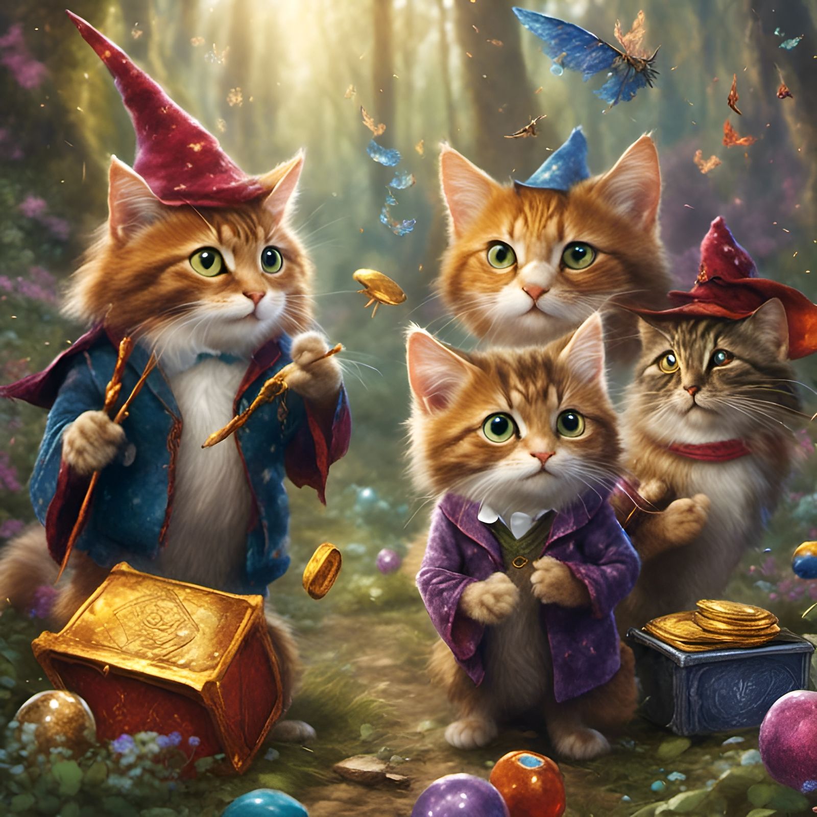 Kneazles and Nifflers Whimsical Chase in Magical Realm