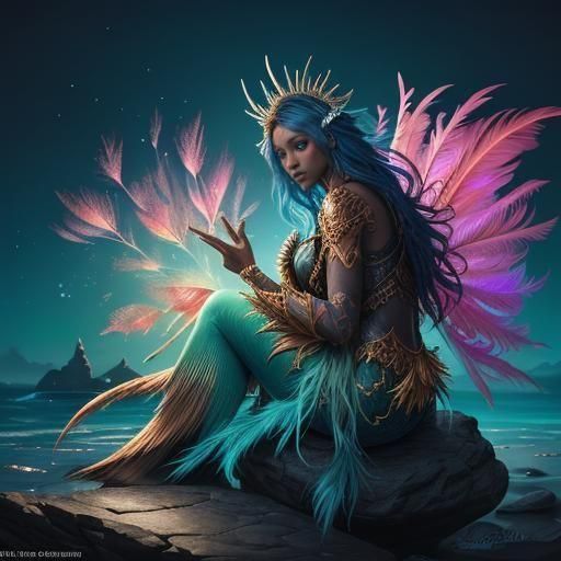 Pink Peacock Mermaid: Detailed Fantasy Art
