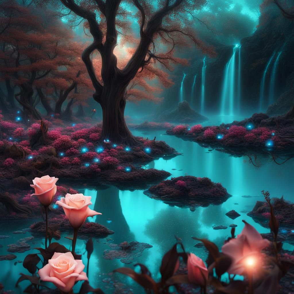Martian Fantasy Forest with Bioluminescent Roses