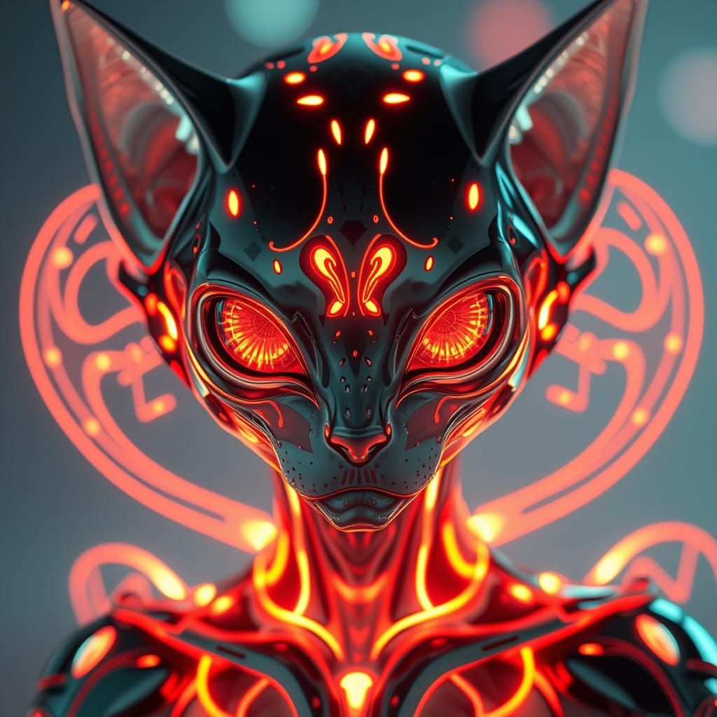 Futuristic Alien Feline with Mirror Skin