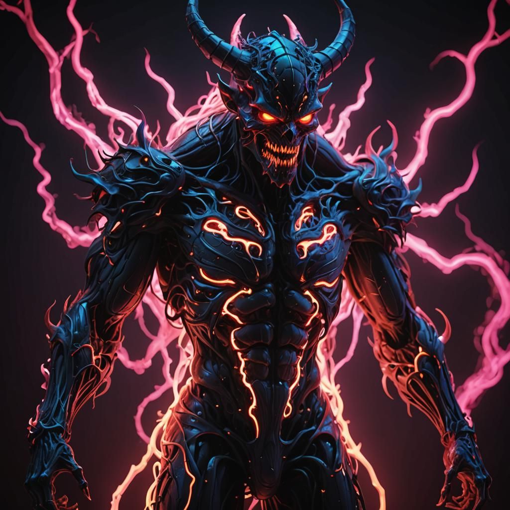 Glowing Neon Demon in 3D