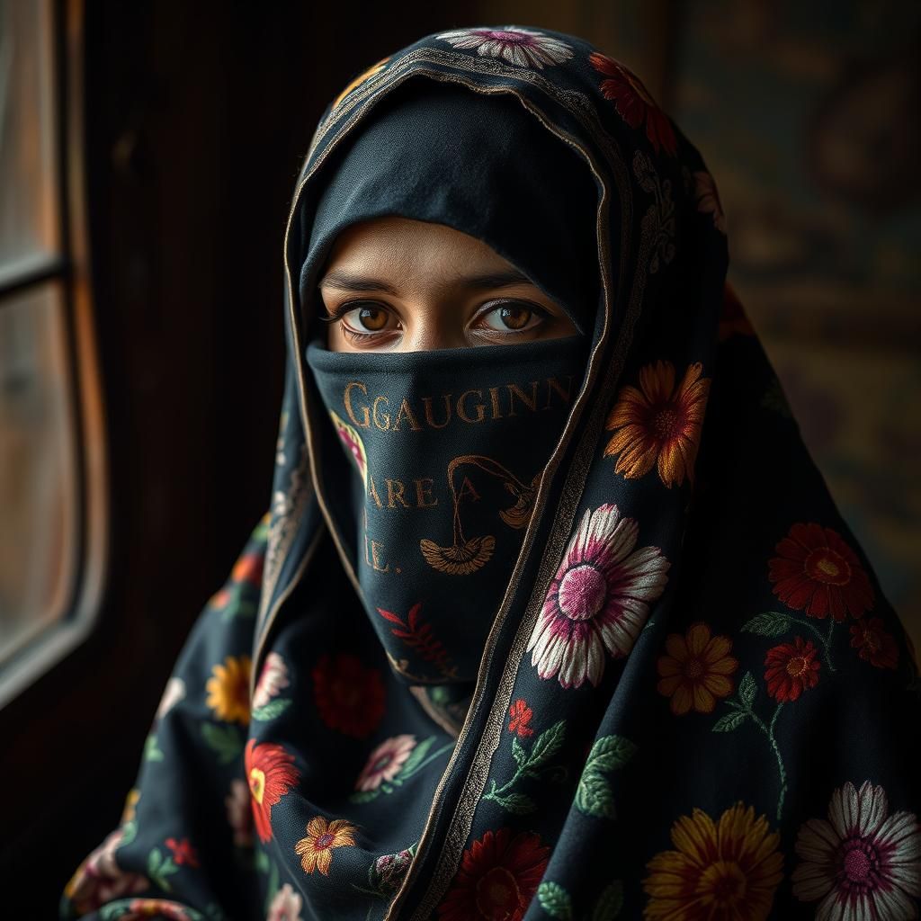 Embroidered Burka with Post-Impressionist Floral Design
