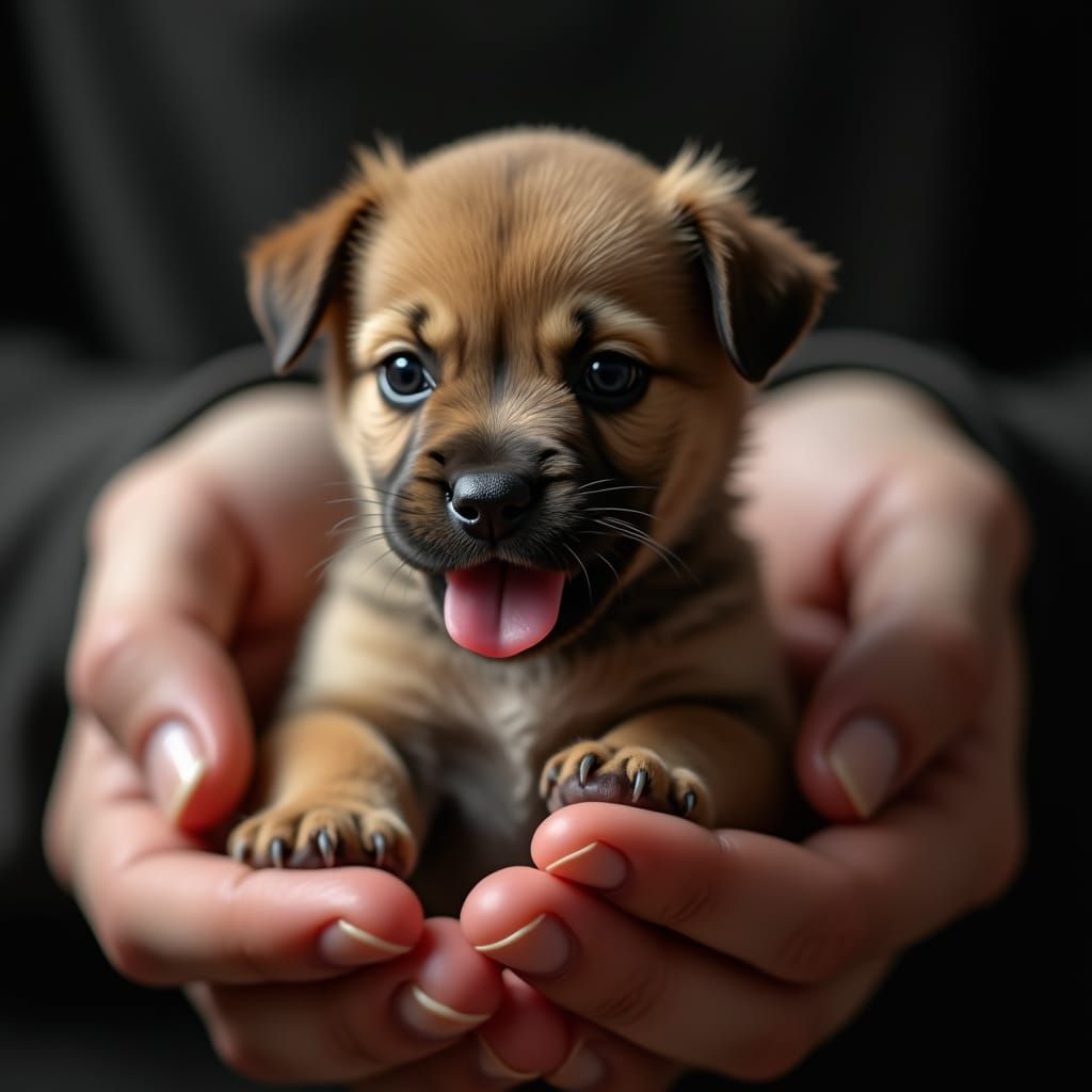 Adorable Puppy Resting Comfortably in Gentle Hand