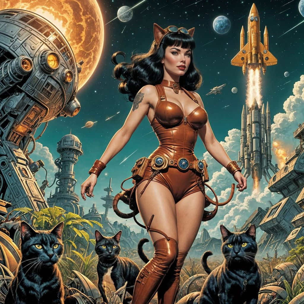 Bettie Page Leads Cat Astronauts: Comic Book Art