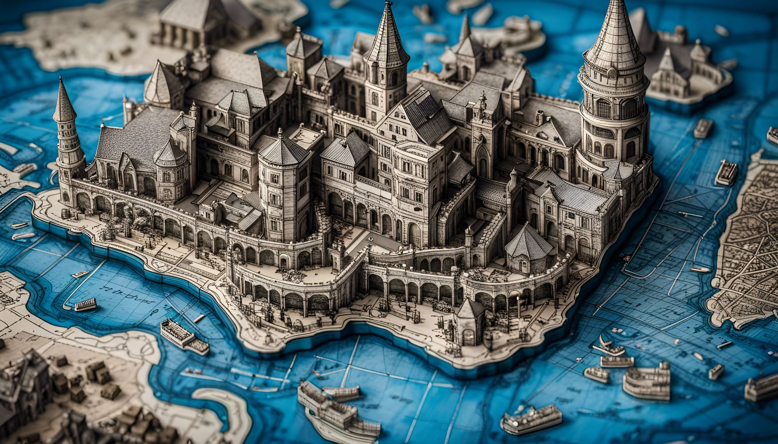 Intricate Fantasy Map Blueprint in Technical Style