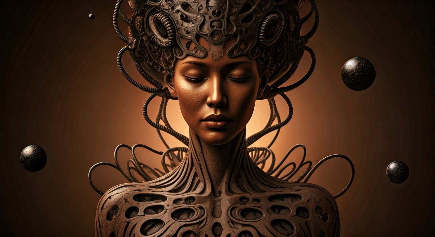 Surrealistic Digital Artwork in Black Onyx with Organic and...