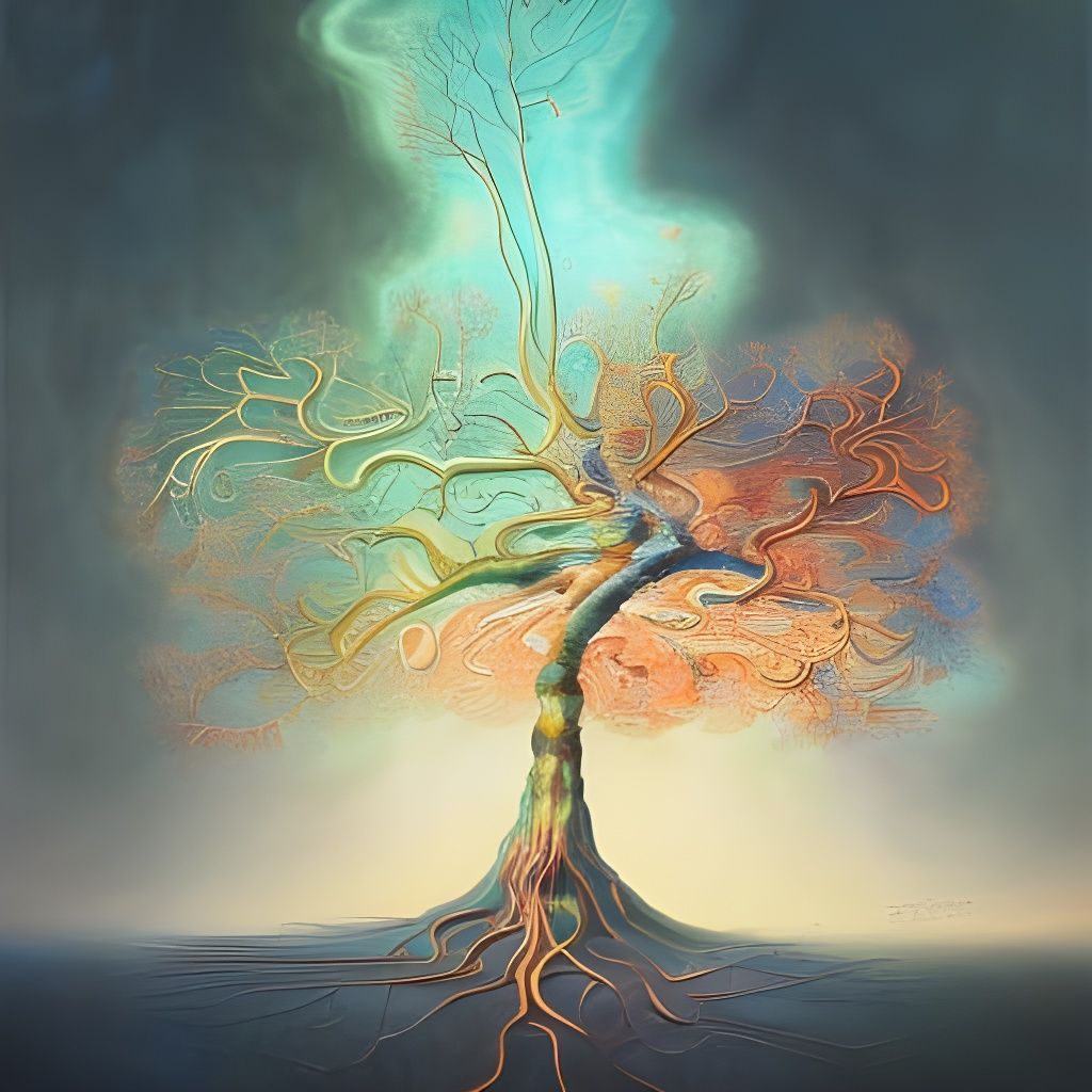 Dying Oak Tree in Metaphysical Expressionism Style