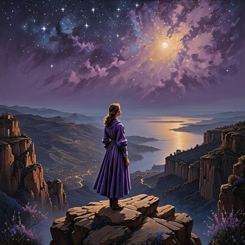 Renaissance Woman Gazing at Starry Night Sky