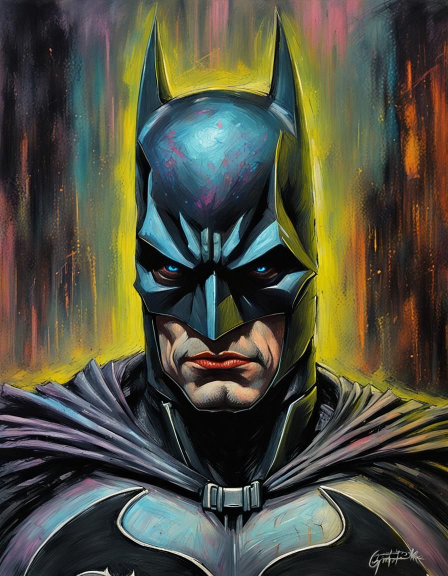 Cyberpunk Batman Close-Up in Photorealistic Acrylics