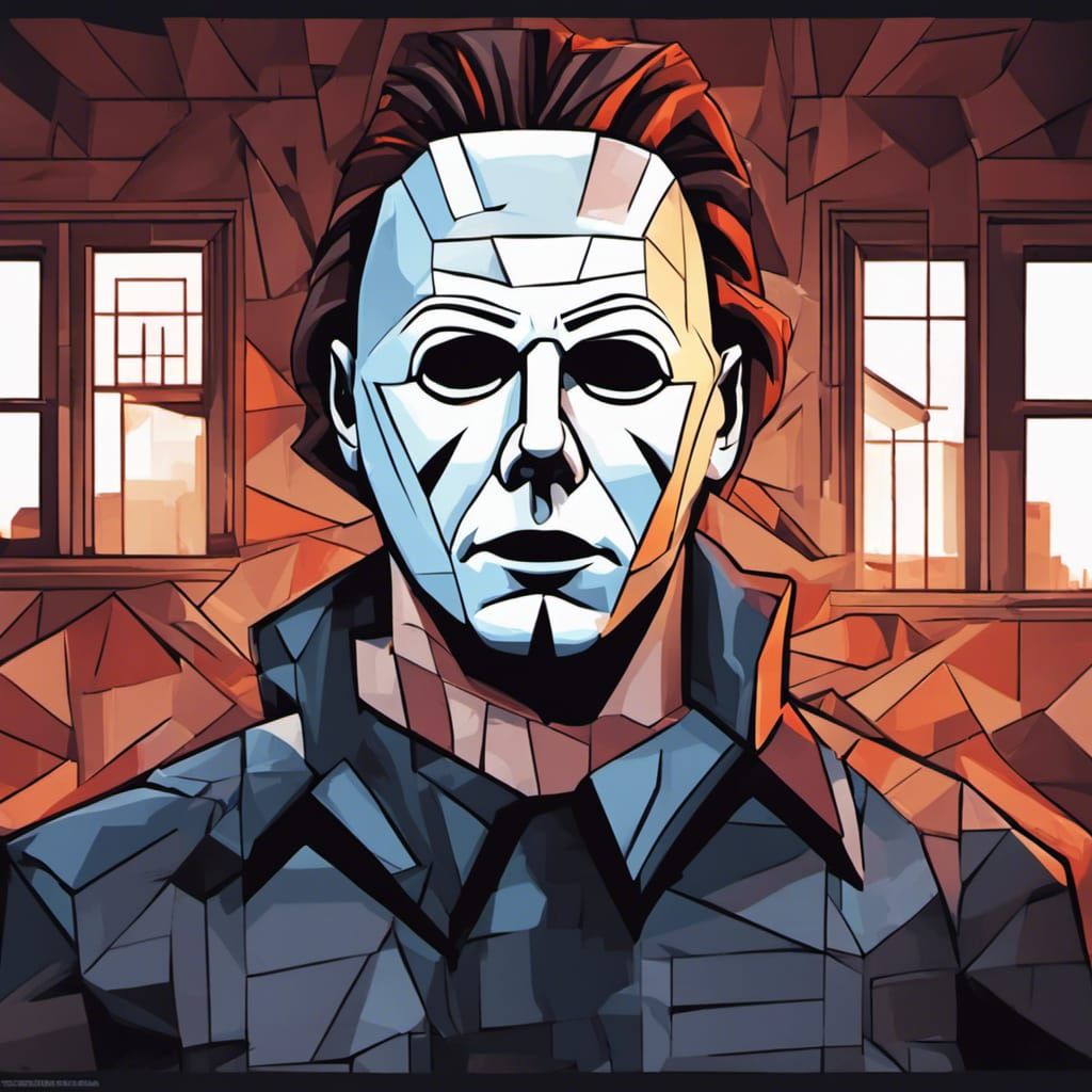 Cartoon Michael Myers in Cubist Art Deco Style