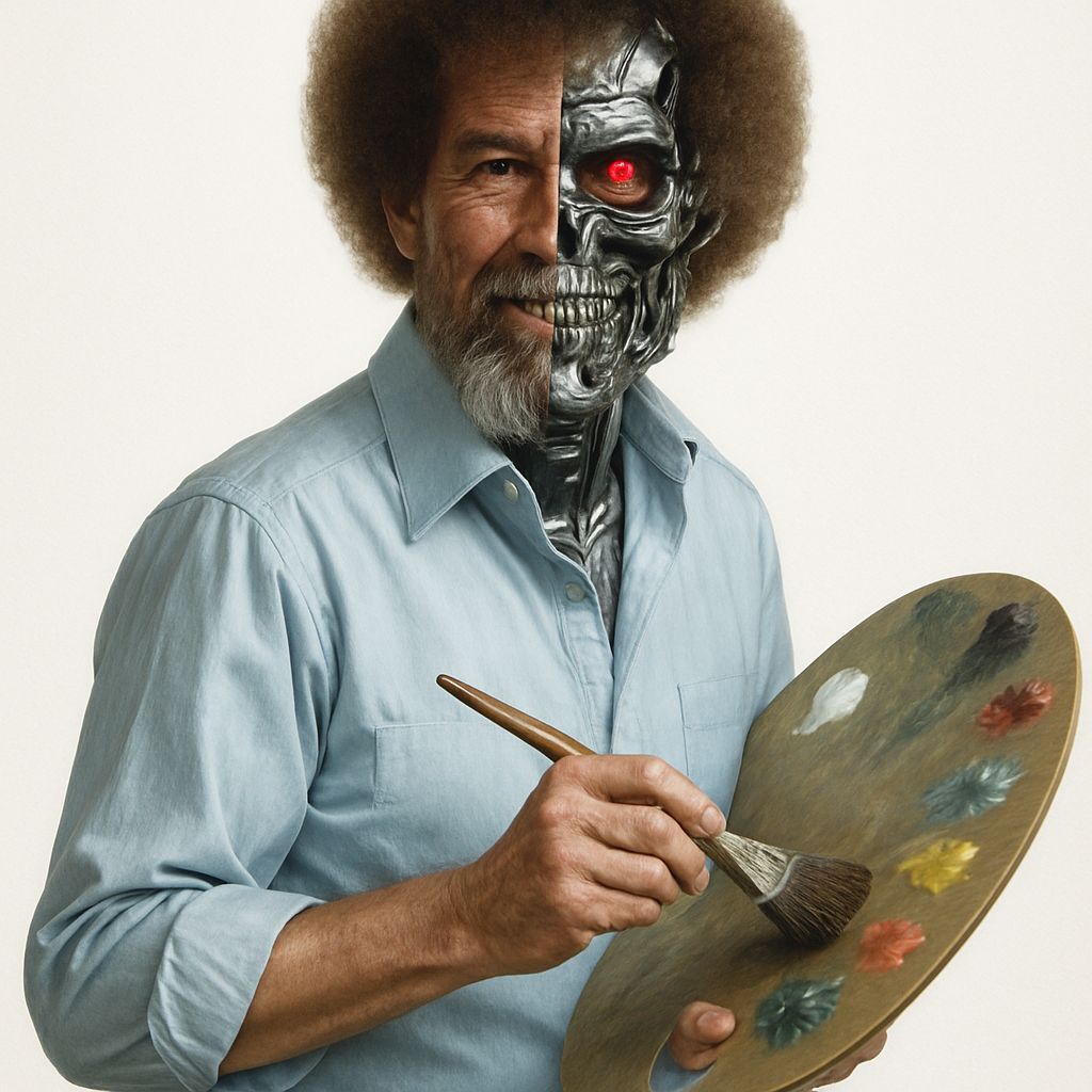 Bob Ross with Terminator Red Eyes