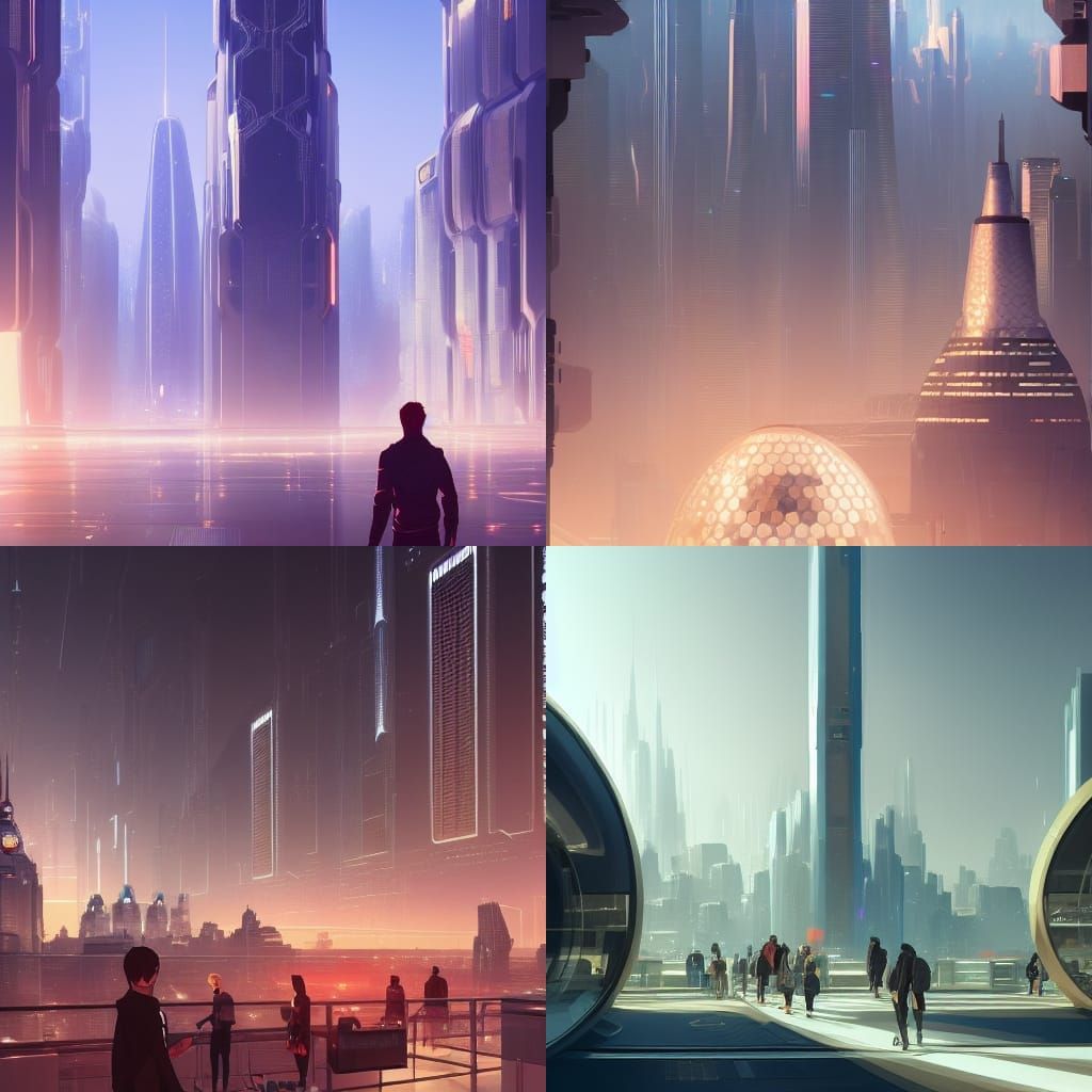 Futuristic City of Lights with Bitcoin Center