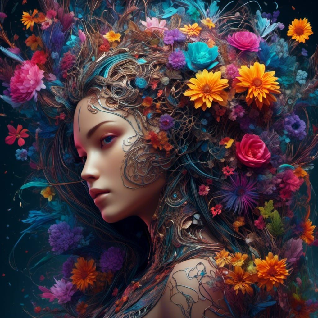 Colorful Tech Brain with Fractal Circuits