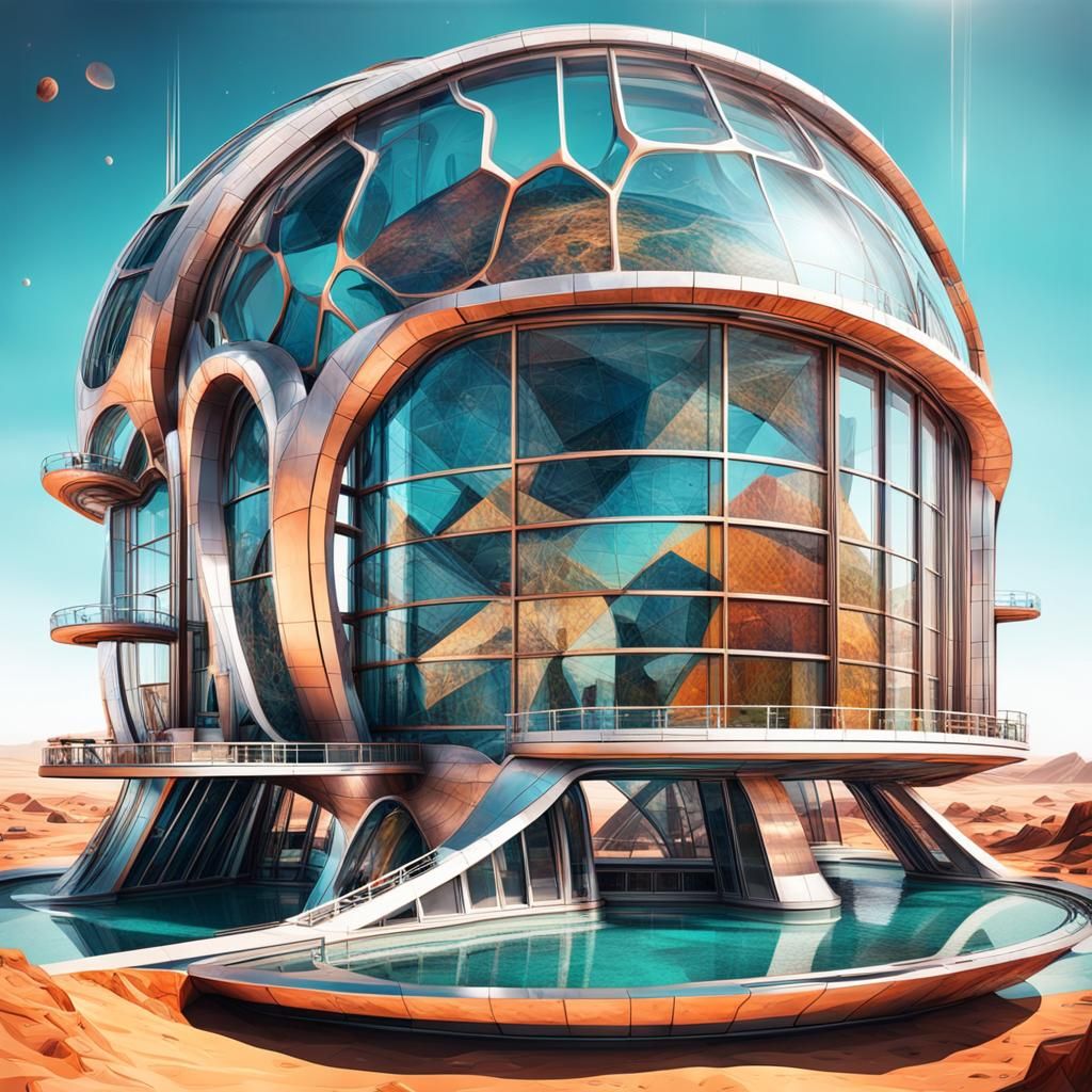 Futuristic Underwater Structure on Mars Landscape