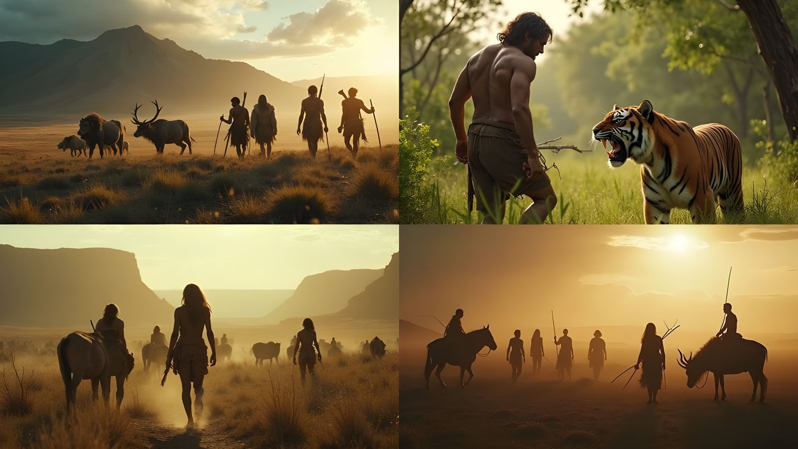 Hyper Realistic Hunter Gatherers and Animals in Cinematic St...