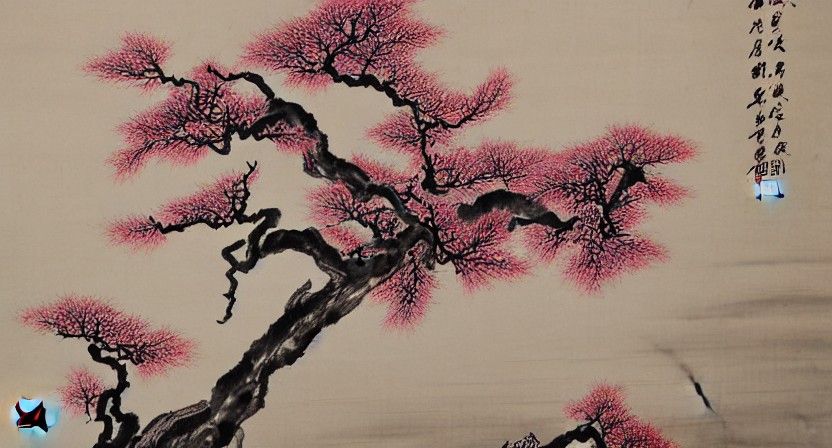 Old Plum Tree in Chinese Ink Wash Painting