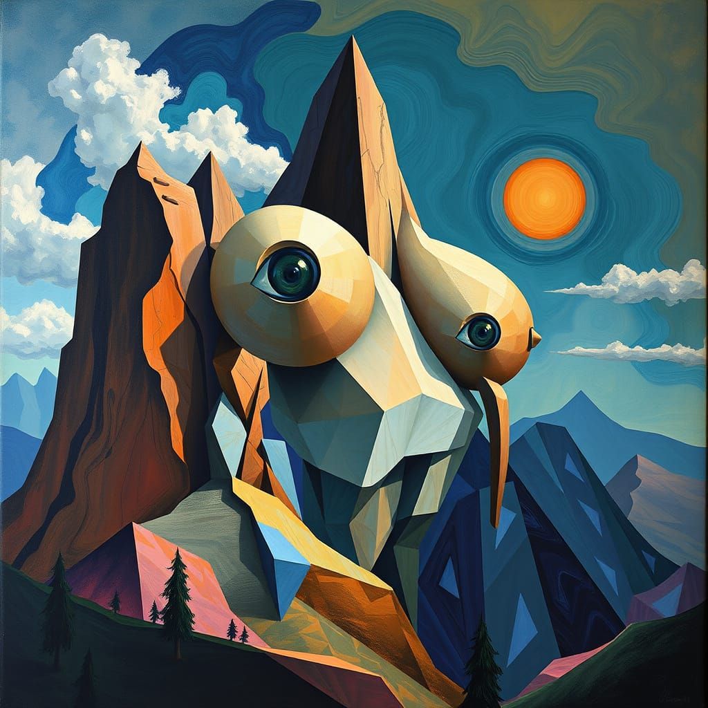 Surreal Mountain Shaped Like a Woman in Fantasy Style