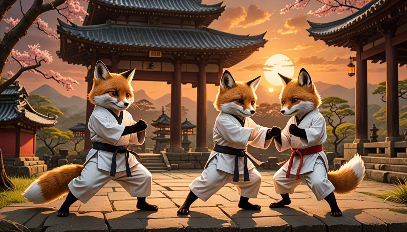 Fox Karate Masters at Sunset Temple Ruins