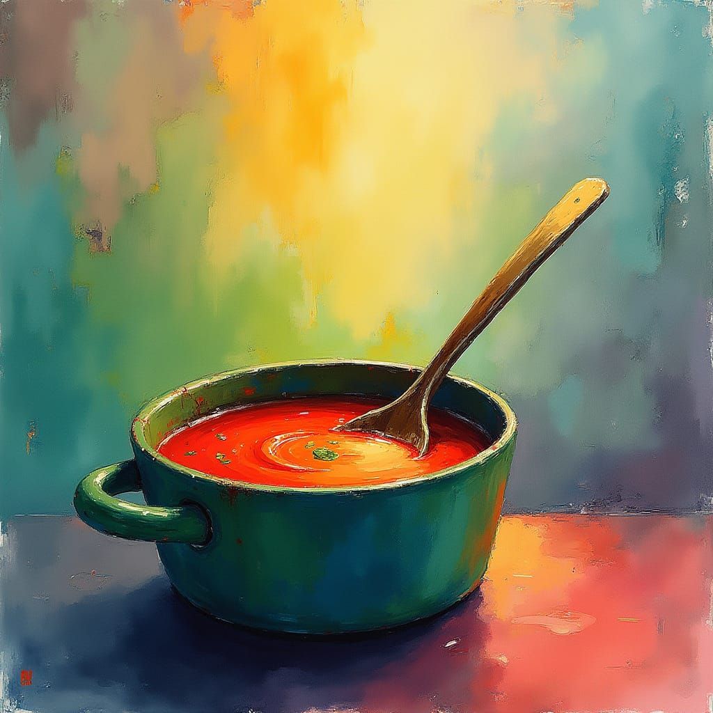 Radiant Abstract Watercolor of a Soup Pot