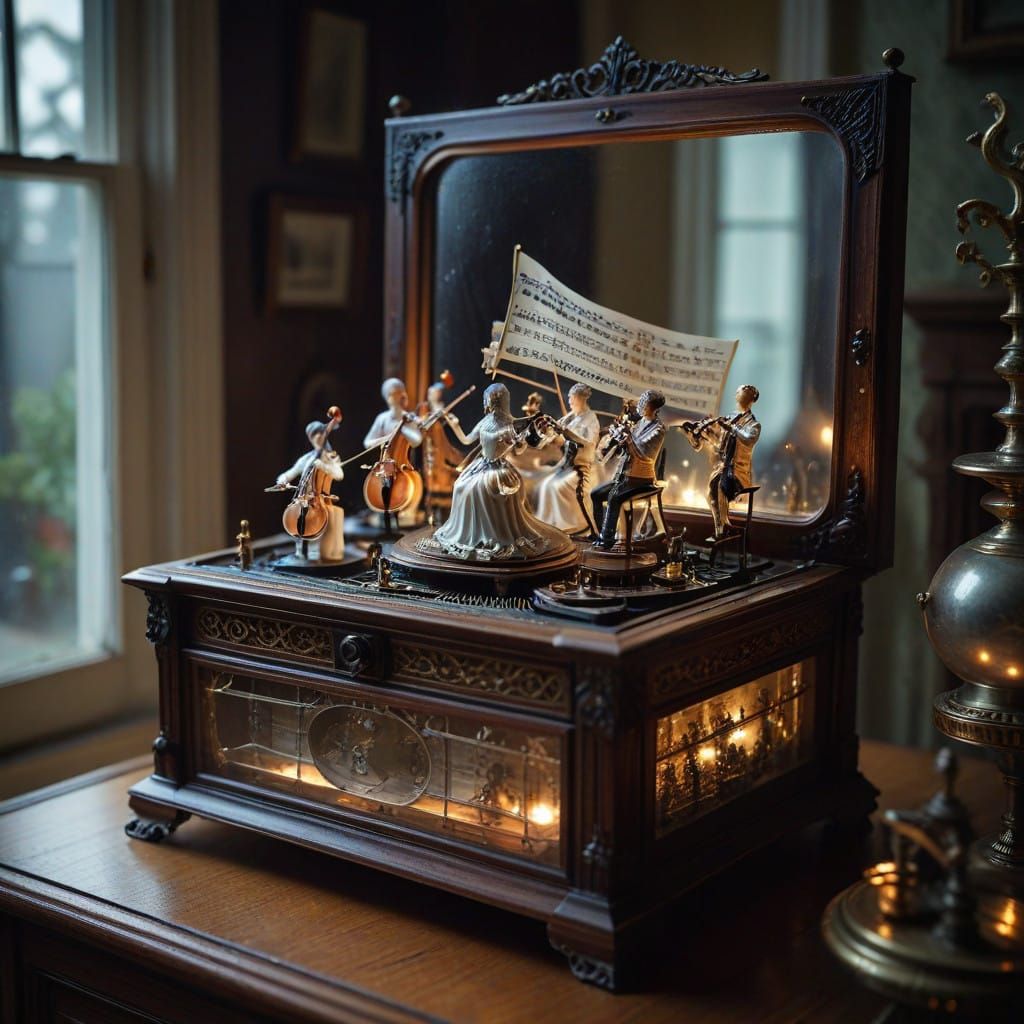 Miniature Orchestra in a Victorian Music Box
