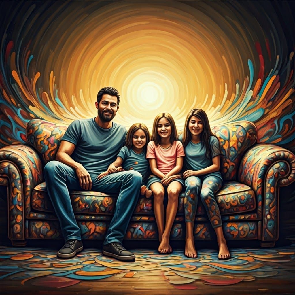 Family Merges with Graffiti Sofa in Vibrant, Street Art-Insp...